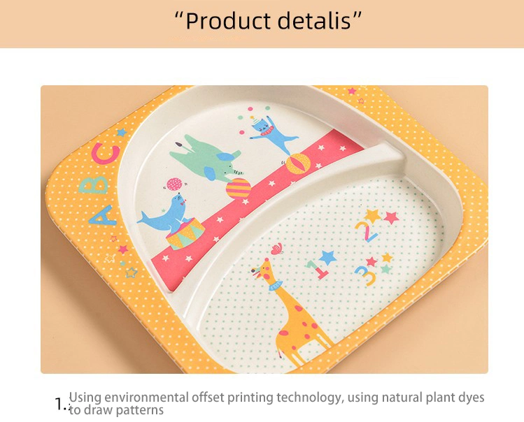 Wholesale BPA Free 5PCS Bamboo Fiber Melamine Kids Plate Set Baby Dinnerware Set