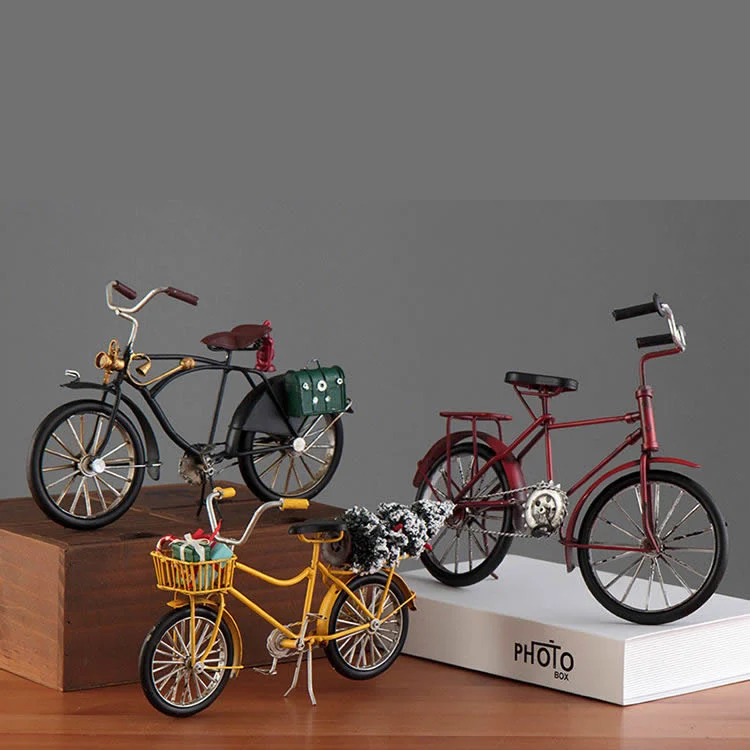 Handmade Artificial Metal Craft Antique Bike Toy Vintage Metal Ornamental Decoration for Home Pub Office