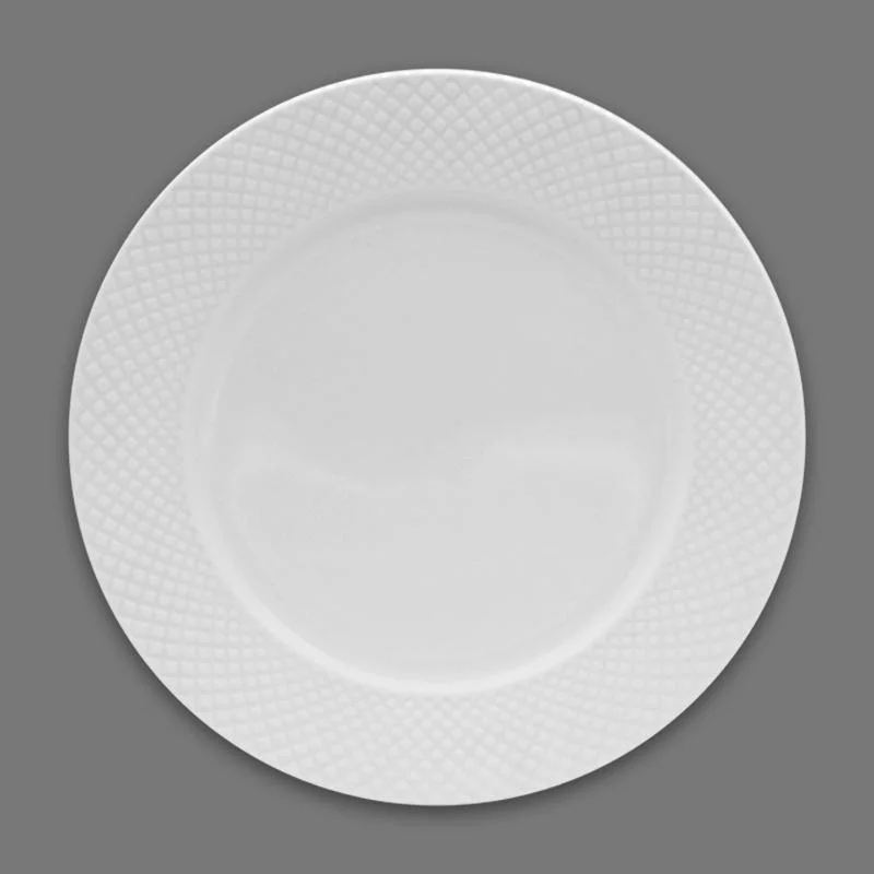 Embossed Pattern Designs Dining Plates Ceramic Porcelain Dinner Dinnerware Set Plain White Plates Sets