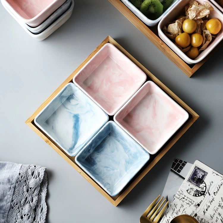 Nordic Blue&Pink Color Marble Ceramic Afternoon Snack Bowls