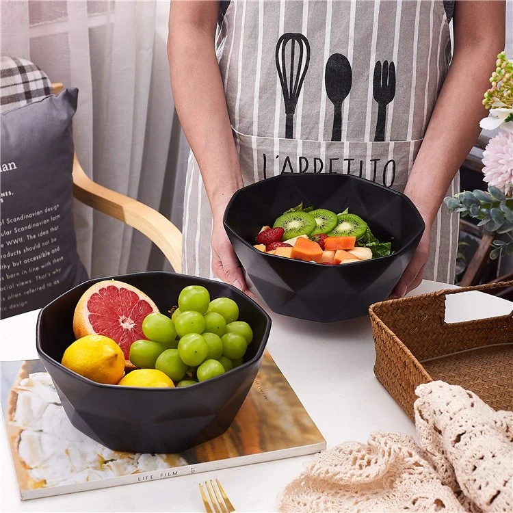 Modern Design Geometry Matte Black Bowl Ceramic Fruit Big Bowl