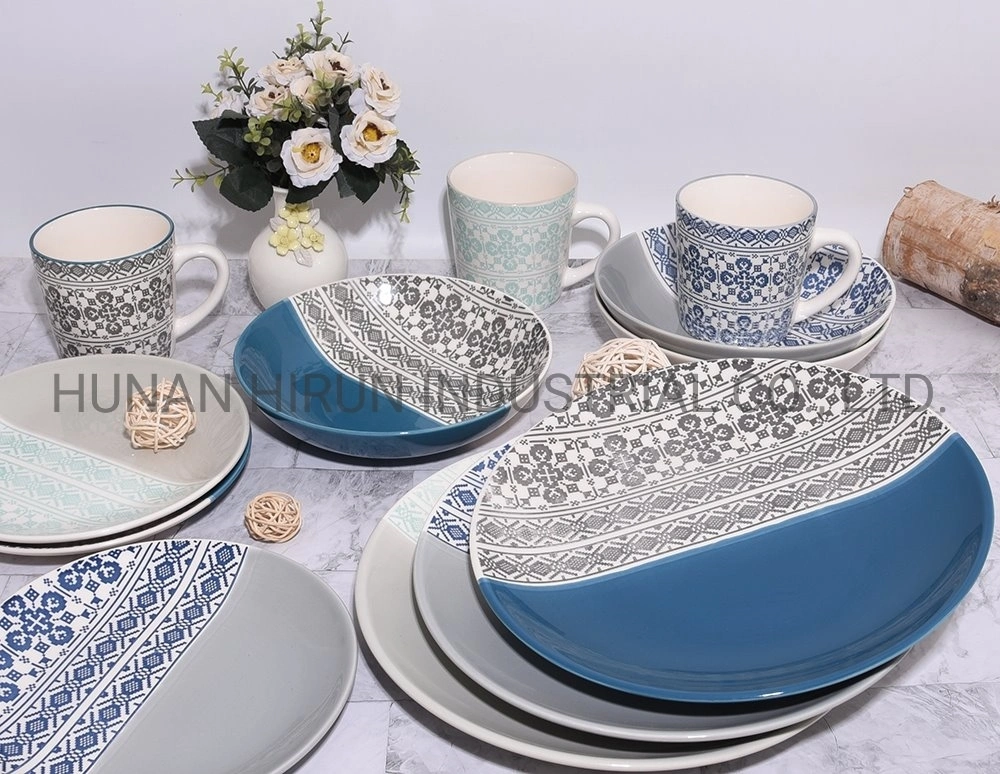 Daily Use Stoneware Dinnerware Set Dinner Plate with Color Glaze and Pad Printing