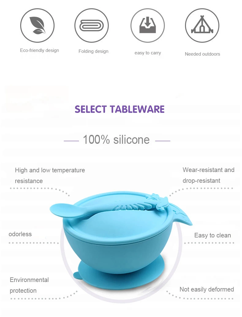 Cheap Dinner Plates Food Grade Silicone Tableware Anti Spill Bowl / Baby Food Bowl