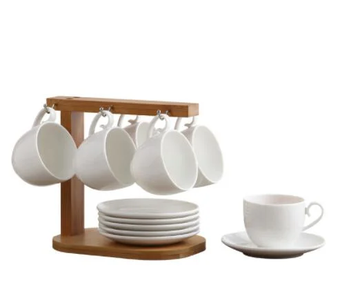 Ceramic Cup Bamboo Saucer with Bamboo Rack