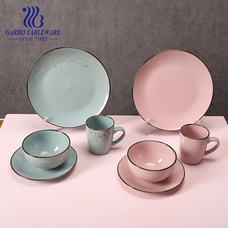 Factory Hot Selling Fancy Stoneware Tableware Colored Glazed 16PCS Ceramic Dinnerware Set