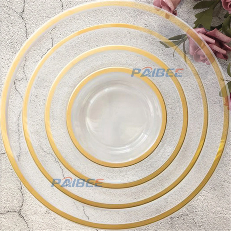 Glass Dinnerware Sets Wedding Popular Glass Plate Sets High Transparent Gold Rim Glass Plate