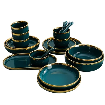 Столовая посуда Набор керамической посуды темно-зеленого цвета